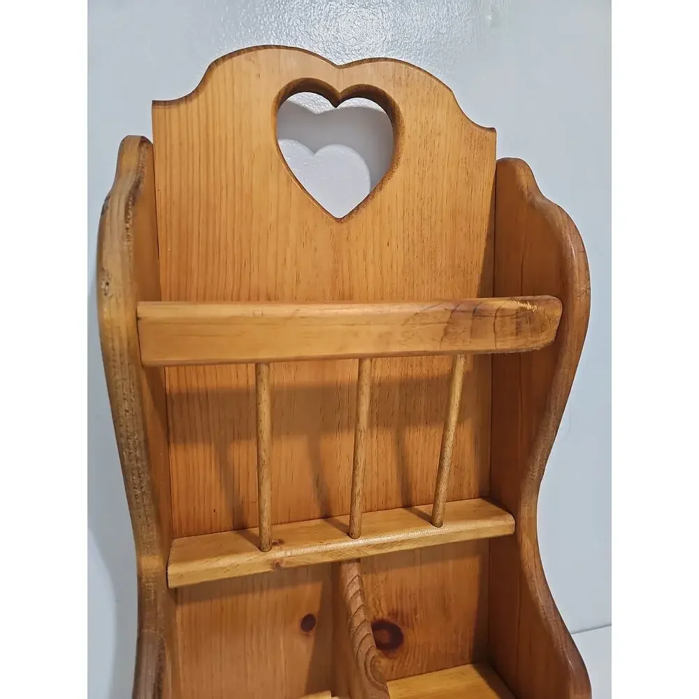 Vintage Wooden Bathroom Wall Organizer Heart Toilet Paper Holder Magazine Rack